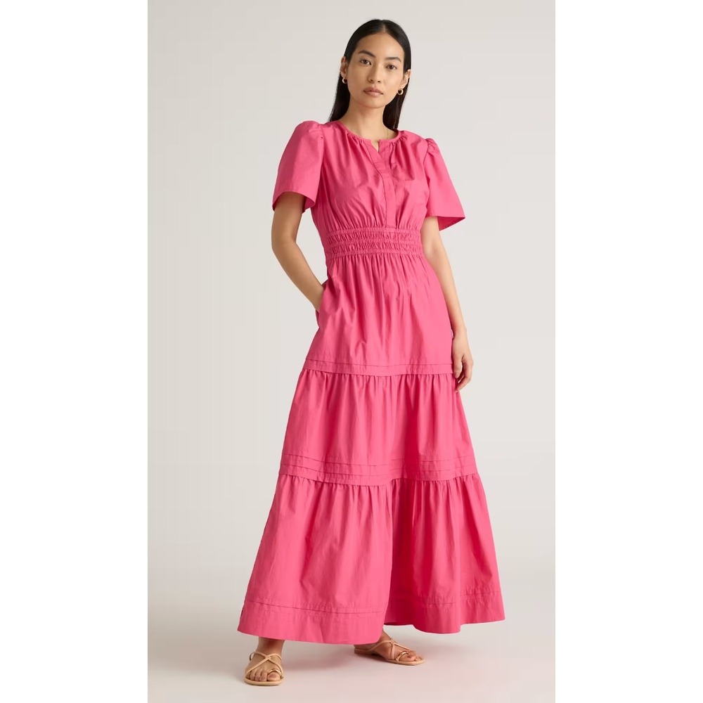 Quince 100% Organic Cotton Tiered Maxi Dress Pink Medium NWT